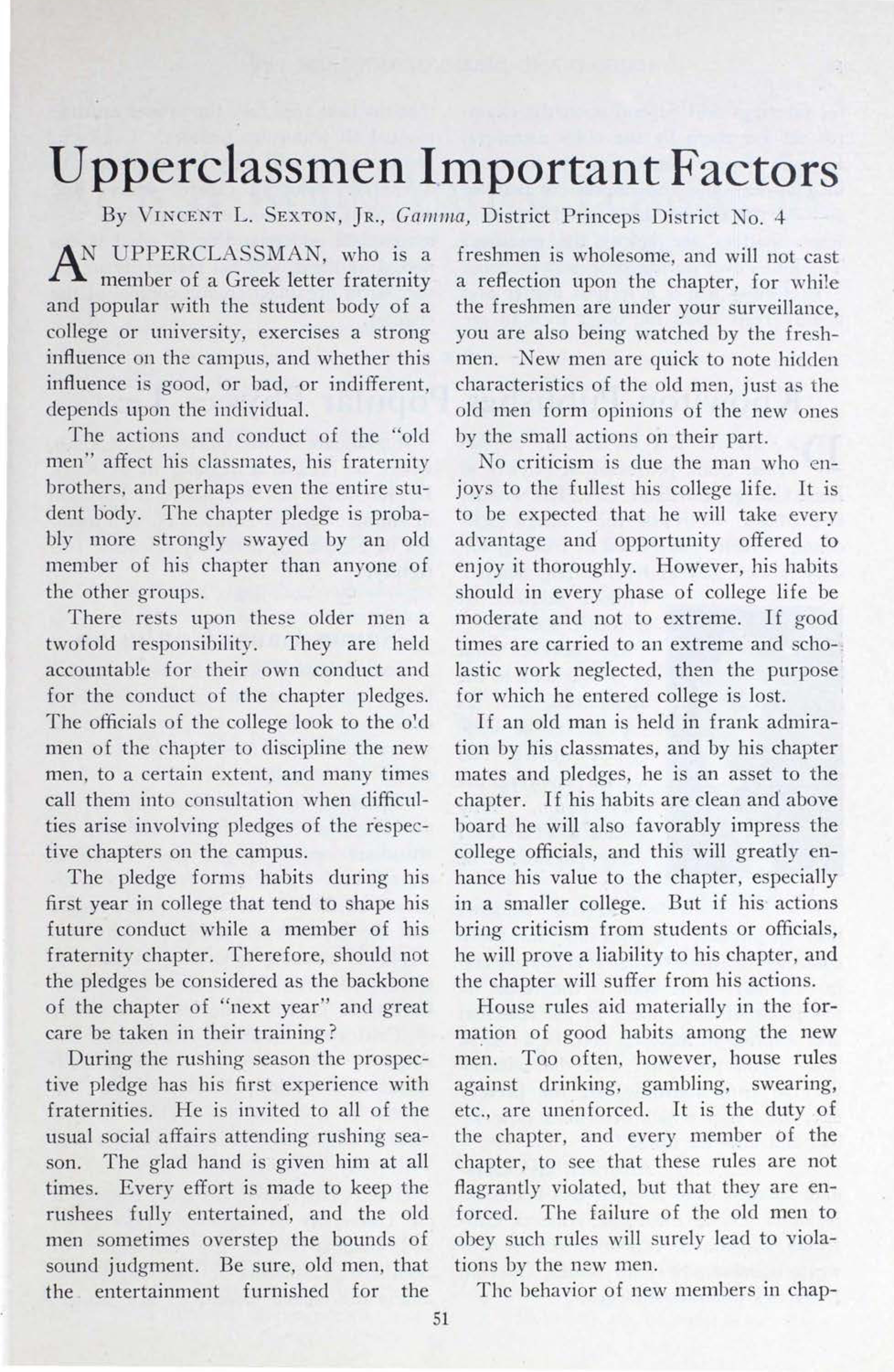 Upperclassmen Important Factors